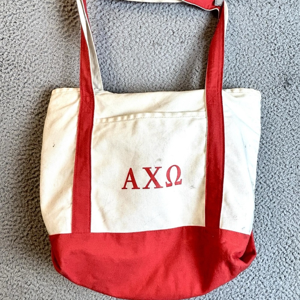 Tote Bag Alpha Chi Omega Sorority Red White Tote